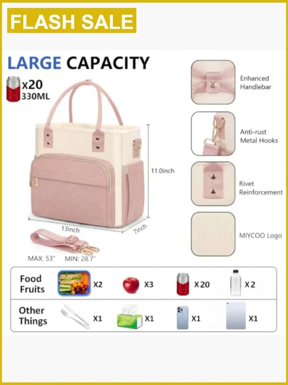 Large Insulated Lunch Tote Bag for Women, Leakproof Cooler, 18L